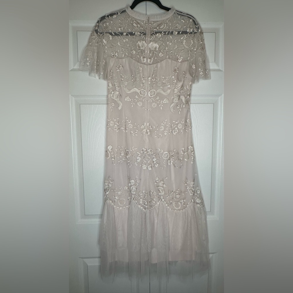 NWT Mac Duggal #35147 Sheer Neck Flutter Sleeve Dress in Blush - Picture 9 of 12